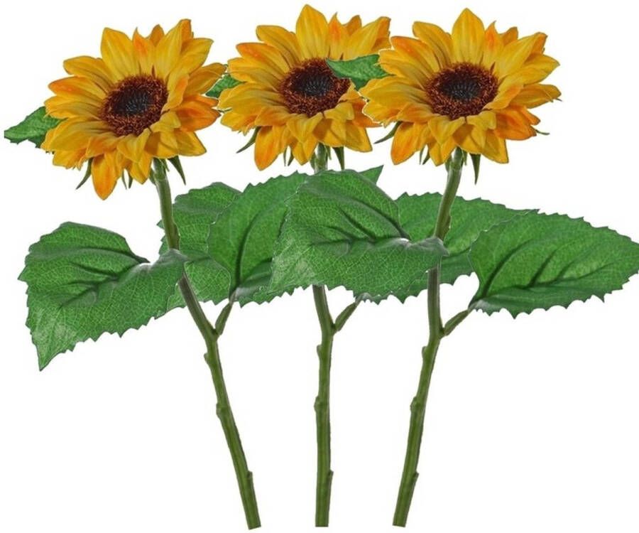Merkloos 3x Gele kunst zonnebloemen kunstbloemen 35 cm decoratie Kunstbloemen