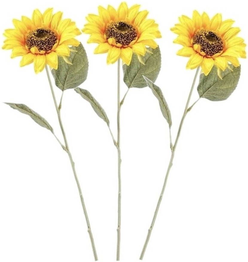 Merkloos 3x Gele zonnebloemen kunstbloemen 62 cm Kunstbloemen