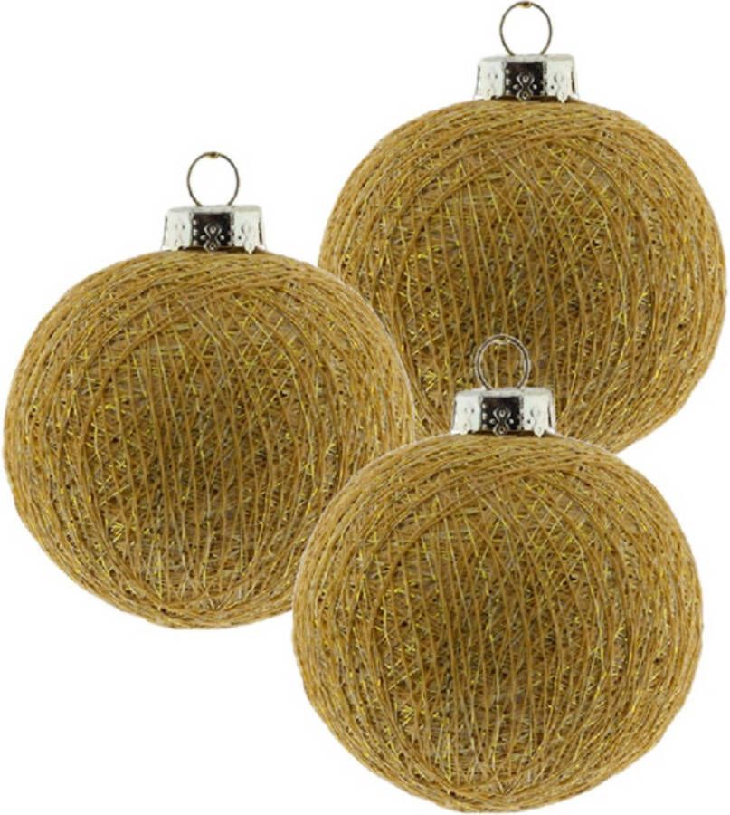 Merkloos 3x Gouden Cotton Balls kerstballen decoratie 6 5 cm Kerstbal