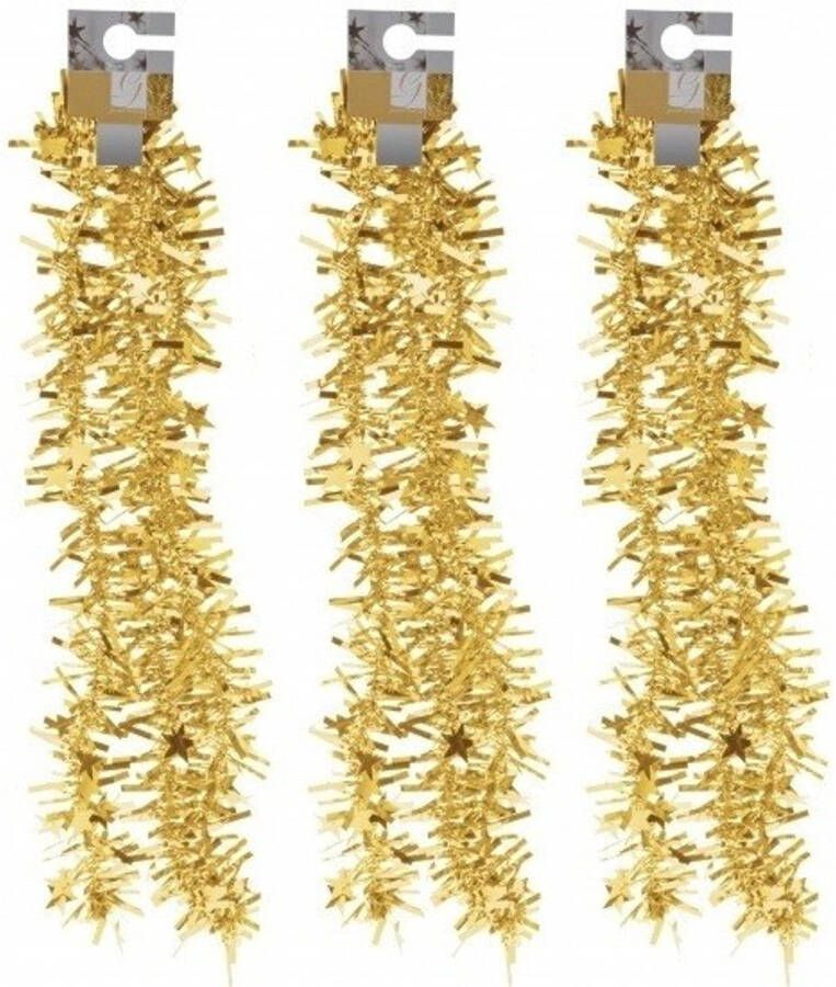 Merkloos 3x Gouden kerstversiering folieslingers met sterretjes 180 cm Kerstslingers