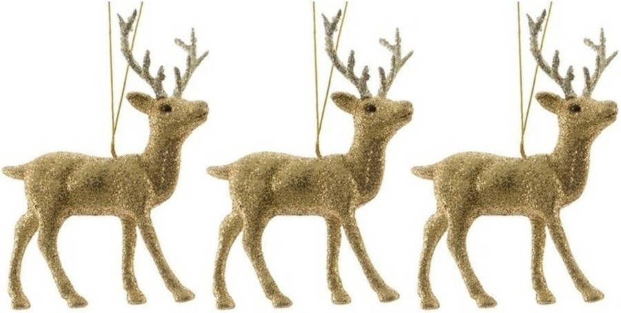 Merkloos 3x Kersthangers figuurtjes hert goud met glitters 12 cm Kersthangers