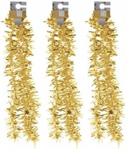 Merkloos 3x Gouden Kerstversiering Folieslingers Met Sterretjes 180 Cm Kerstslingers