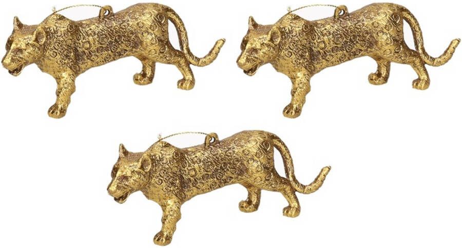 Merkloos 3x Gouden luipaard kerstornamenten kersthangers 12 5 cm Kersthangers