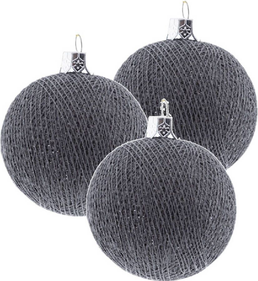 Merkloos 3x Grijze Cotton Balls kerstballen decoratie 6 5 cm Kerstbal