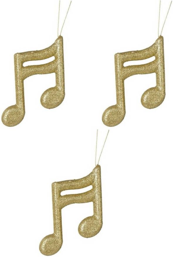 Merkloos 3x Kerst hangdecoratie gouden glitter muzieknootjes 15 cm Kersthangers