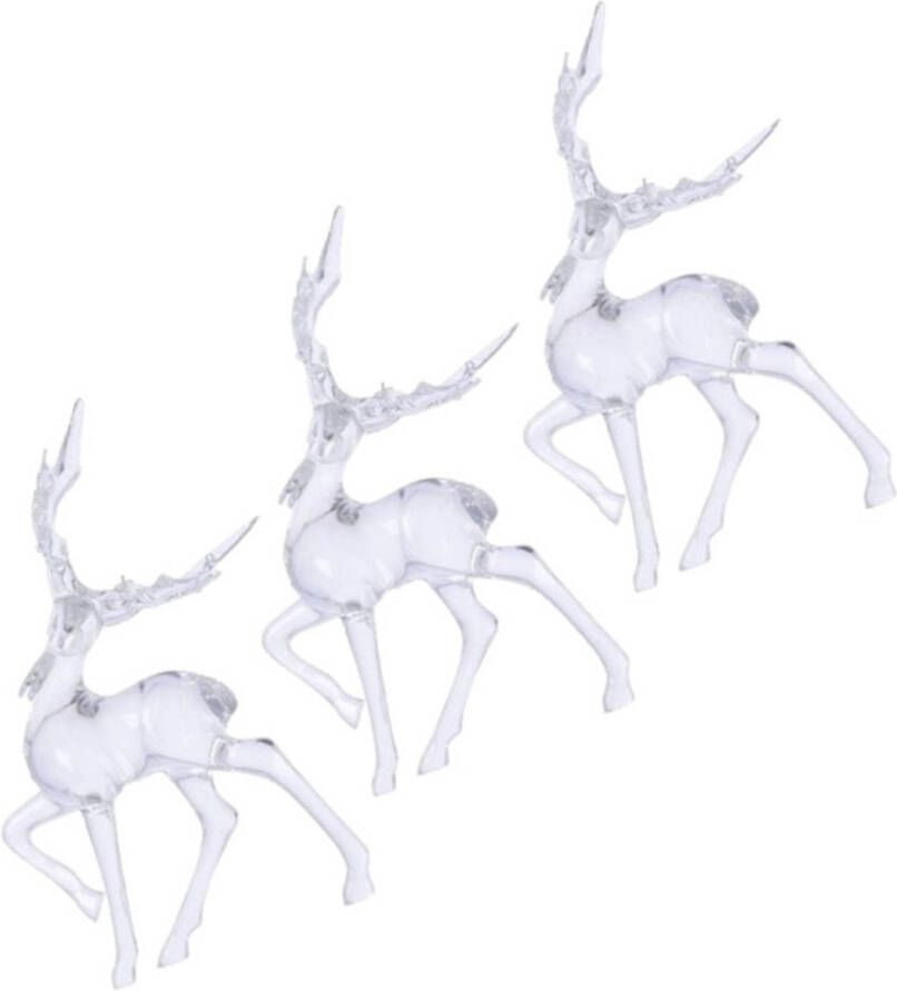 Merkloos 3x Kerst hangdecoratie lopende hertjes transparant 14 cm Kersthangers
