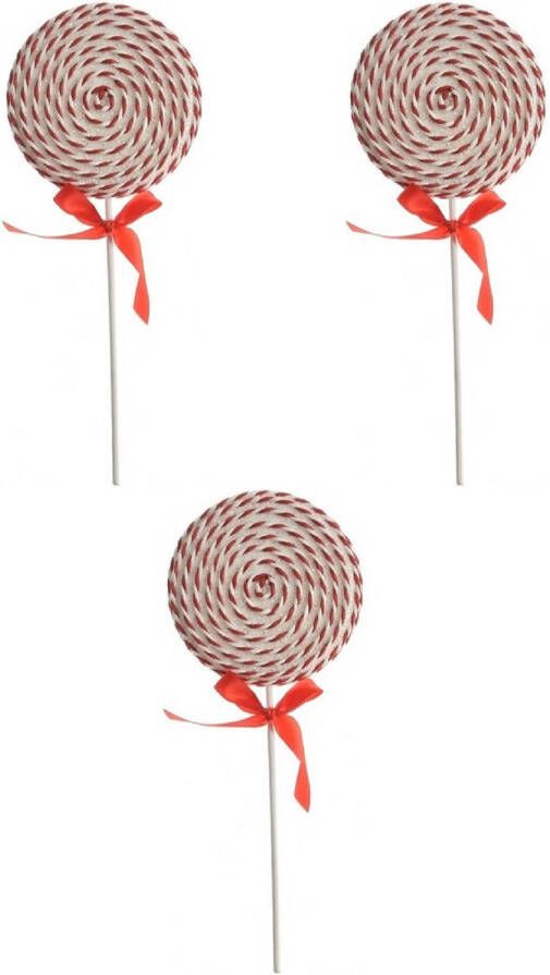 Merkloos 3x Kerst hangdecoratie wit rode lolly snoepgoed 36 cm Kersthangers