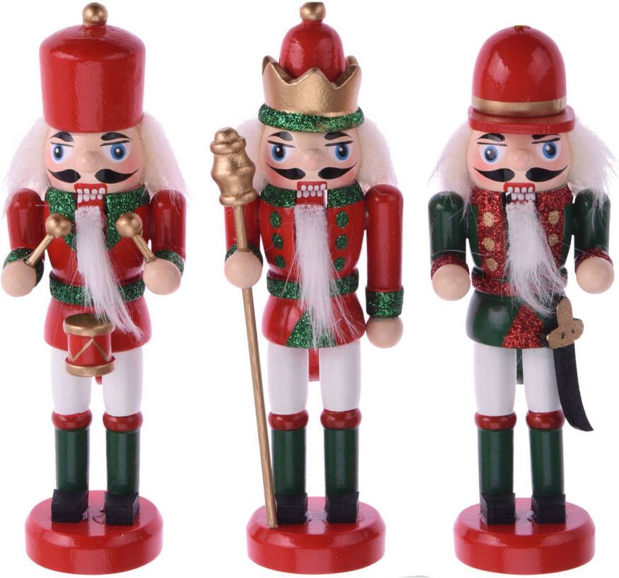 Merkloos 3x Kerstboomhangers notenkrakers poppetjes soldaten rood groen 12 cm Kersthangers