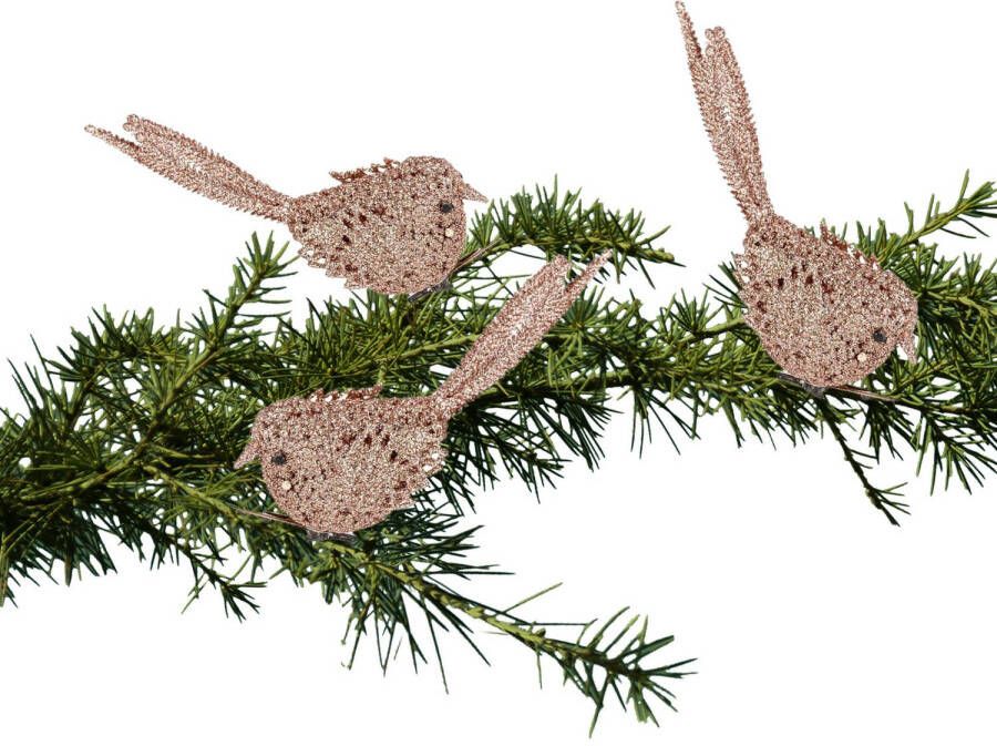 Cosy & Trendy 3x Kerstboomversiering glitter roze vogeltjes op clip 12 cm Kersthangers