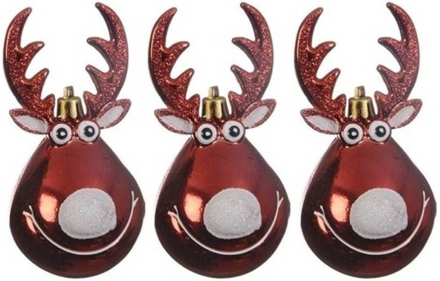 Merkloos 3x Kersthangers figuurtjes rendier Rudolph kerst rood 11 cm Kersthangers