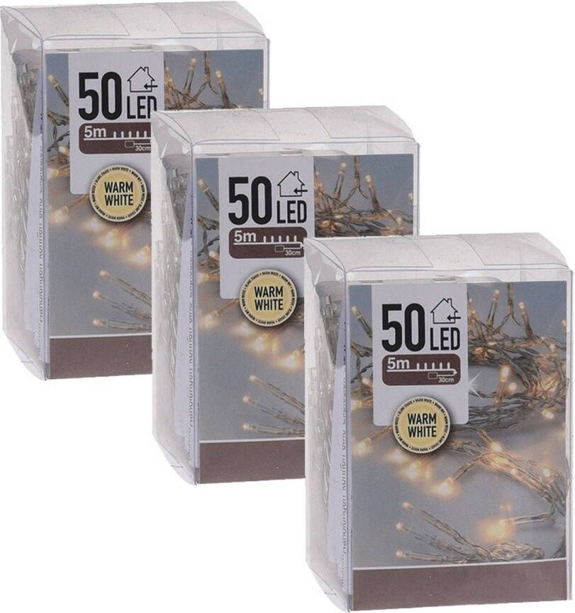 Merkloos 3x Kerstverlichting op batterij warm wit 50 lampjes Lichtsnoeren