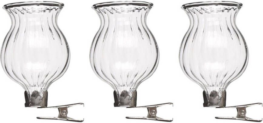 Merkloos 3x Vaasjes transparant glas met clip 6 x 4 cm Vaas met bevestigingsclip woondecoratie woonaccessoires Vazen