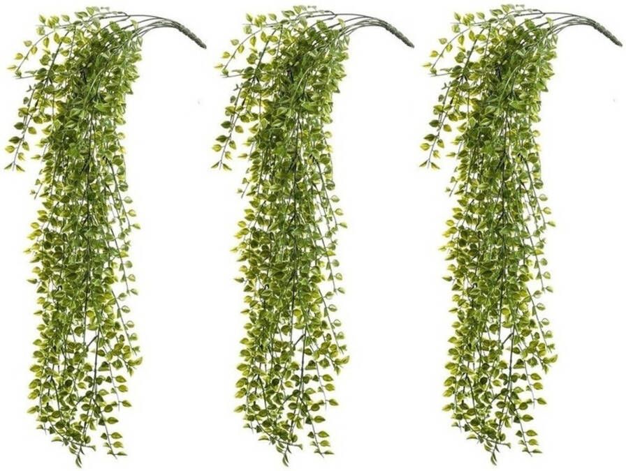 Merkloos 3x Kunstplanten groene ficus hangplant tak 80 cm UV bestendig Kunstplanten