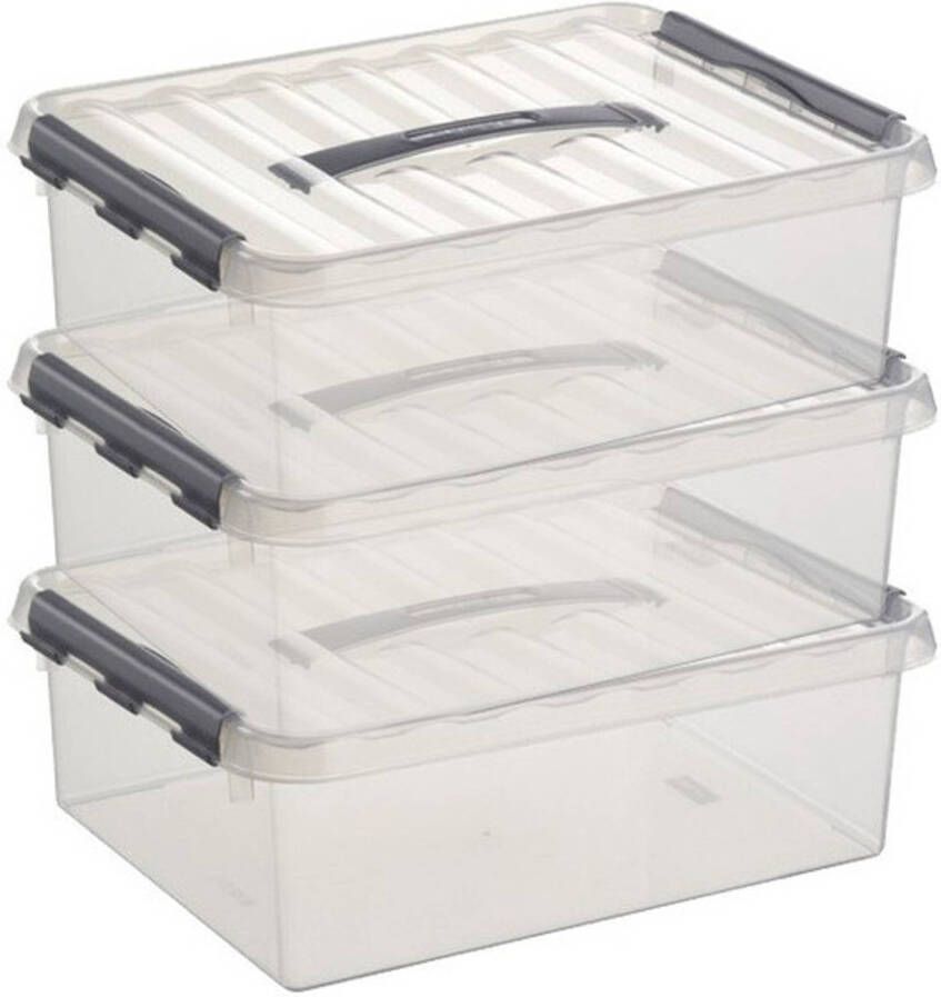 Sunware 3x Q-Line opberg box opbergdoos 10 liter 40 x 30 x 11 cm kunststof A4 formaat opslagbox Opbergbak kunststof transparant zilver Opbergbox