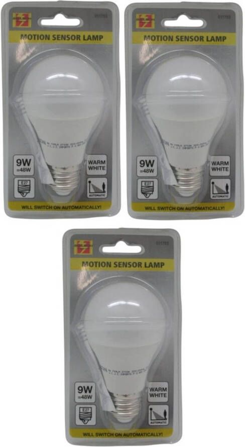 Merkloos 3x LED lamp plafondlamp met bewegingssensor E27 Lamp (bolletje)