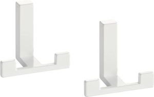 Merkloos 3x Luxe kapstokhaken jashaken modern wit met dubbele haak hoogwaardig metaal 4 x 6 1 cm metalen kapstokhaakjes garderobe haakjes Kapstokhaken