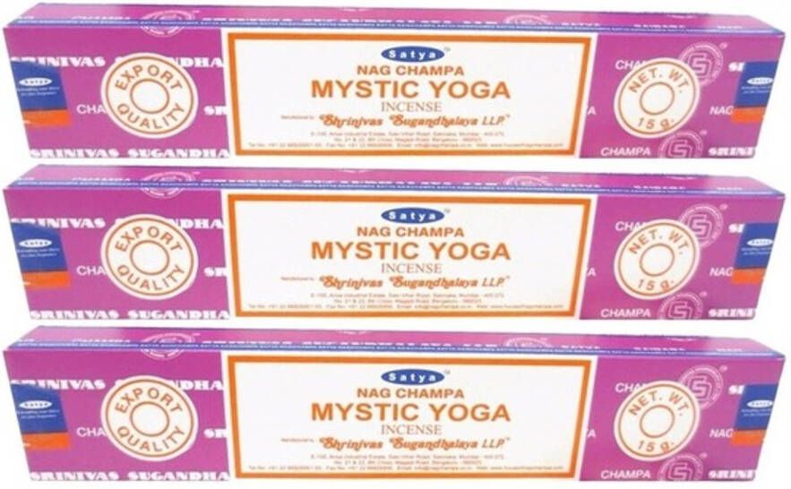 Merkloos 3x Nag Champa wierook Mystic Yoga 15 gram Wierookstokjes