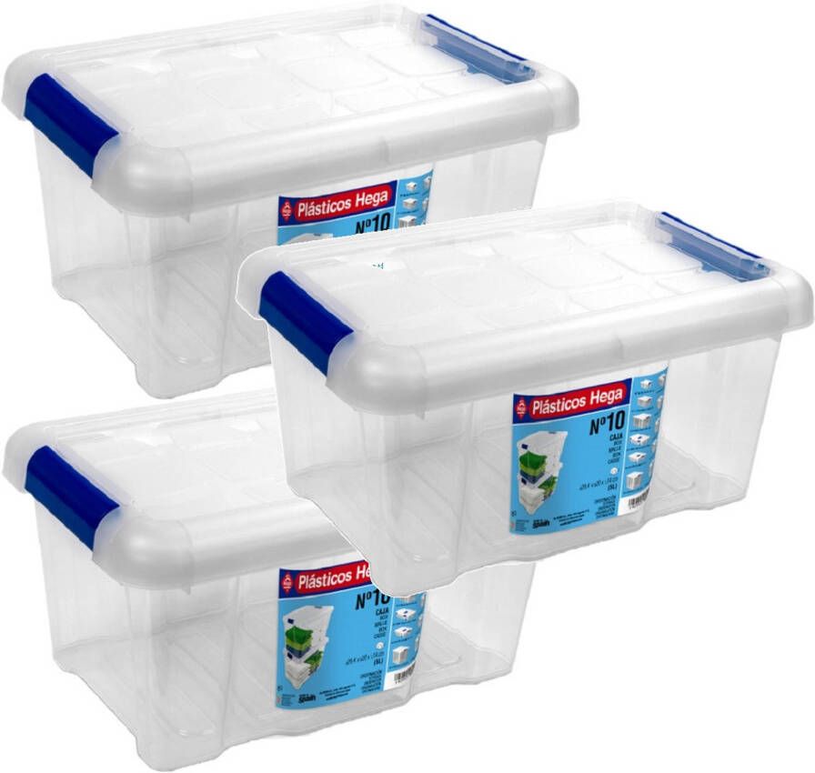 Merkloos 3x Opbergboxen opbergdozen met deksel 5 liter kunststof transparant blauw Opbergbox