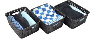 Merkloos 3x Opbergmand Opbergbakje 5 liter Zwarte opberger 25.x20x10. cm Rattan