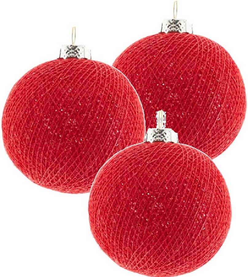 Merkloos 3x Rode Cotton Balls kerstballen 6 5 cm kerstboomversiering Kerstbal