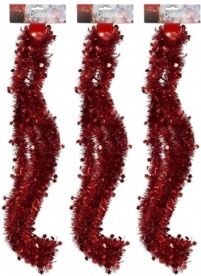 Merkloos 3x Rode kerstboom slingers 270 cm Kerstslingers