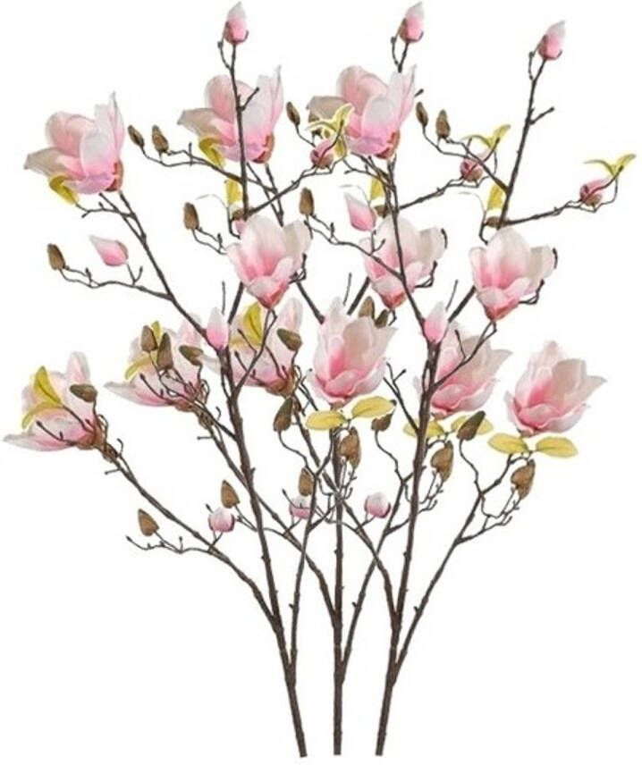 Merkloos 3x Roze Magnolia kunstbloem 105 cm Kunstbloemen