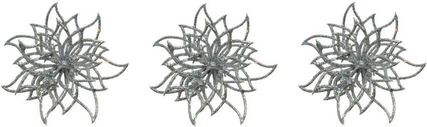 Merkloos 3x stuks decoratie bloemen kerststerren zilver glitter op clip 14 cm Decoratiebloemen kerstboomversiering Kunstbloemen
