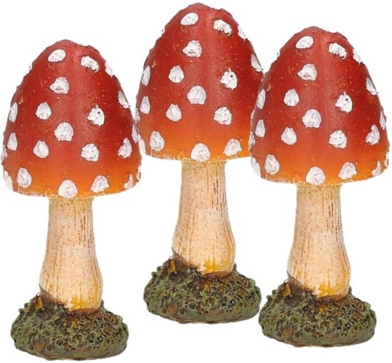 Merkloos 3x stuks decoratie paddenstoelen vliegenzwammen 8 cm