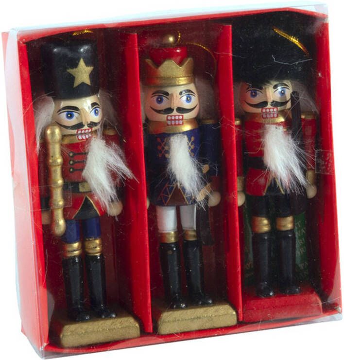 Merkloos Kersthangers notenkrakers 3x stuks hout 12 5 cm poppetjes soldaten Kersthangers