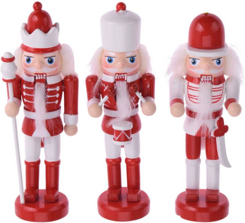 Merkloos 3x stuks kersthangers notenkrakers poppetjes soldaten rood wit 12 5 cm Kersthangers