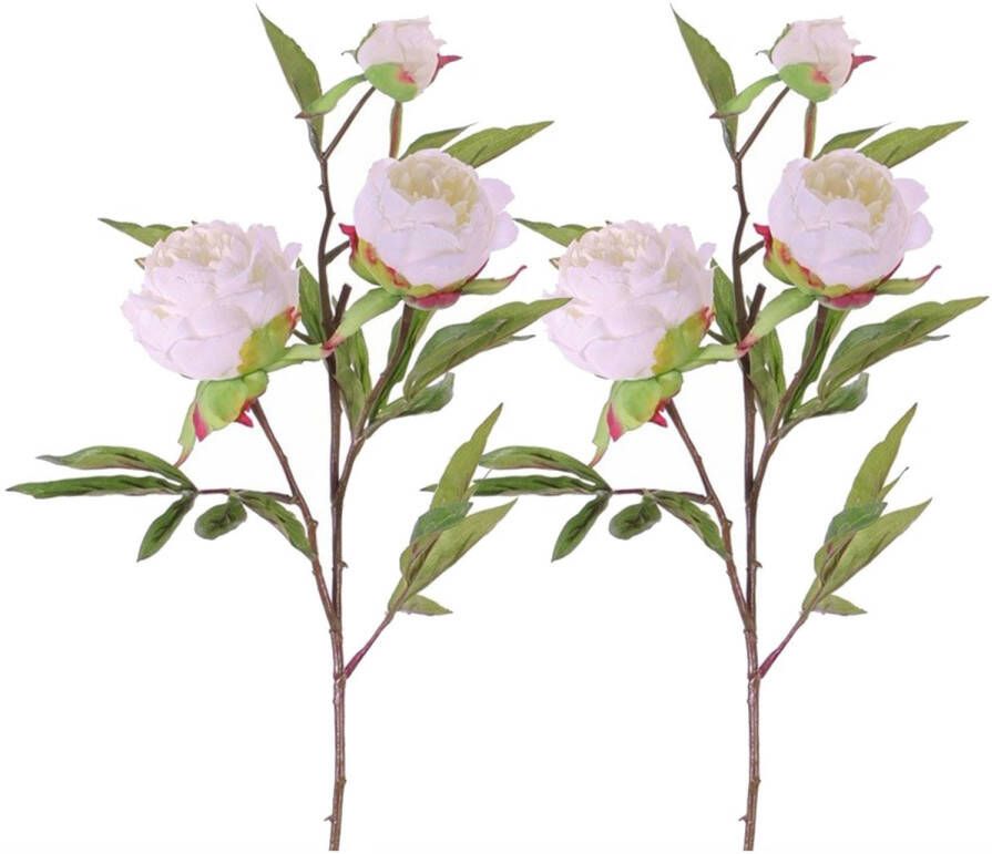Merkloos 3x stuks kunstbloemen pioenrozen takken wit 73 cm Kunstbloemen