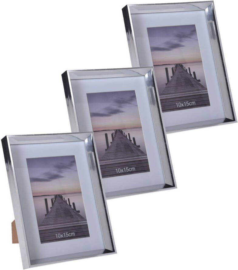 Merkloos 3x stuks kunststof fotolijst zilver geschikt voor een foto van 10 x 15 cm Fotolijsten