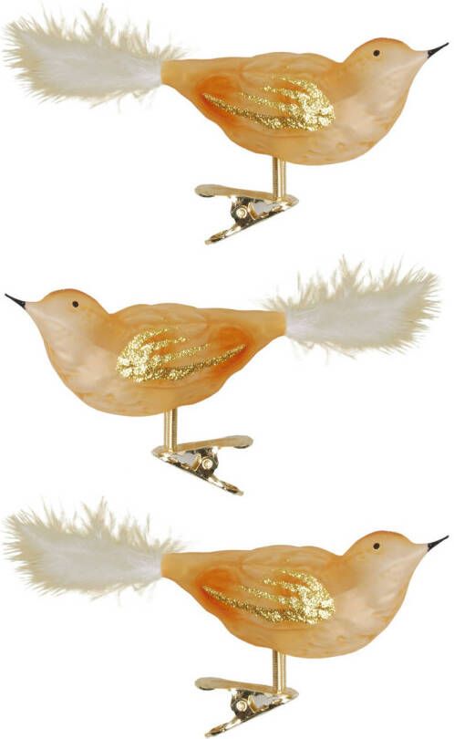 Merkloos 3x stuks luxe glazen decoratie vogels op clip goud 11 cm Kersthangers