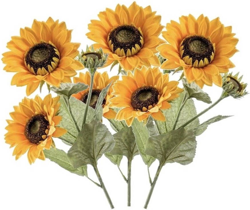 Merkloos 3x stuks zonnebloemen kunstbloemen 62 cm 3 knoppen Kunstbloemen