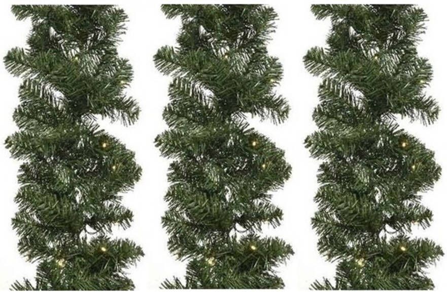 Merkloos 3x Verlichte Kerst guirlande slinger groen met verlichting 270 cm dennenslinger versiering decoratie Guirlandes