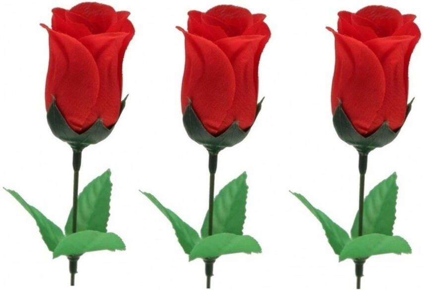 Merkloos 3x Super voordelige rode rozen 28 cm Valentijnsdag Kunstbloemen