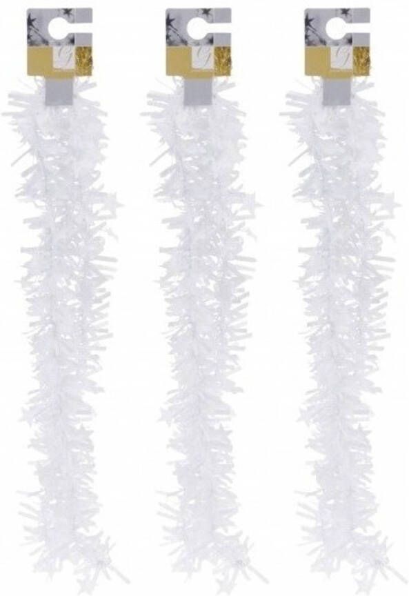 Merkloos 3x Witte kerstversiering folieslingers met sterretjes 180 cm Kerstslingers