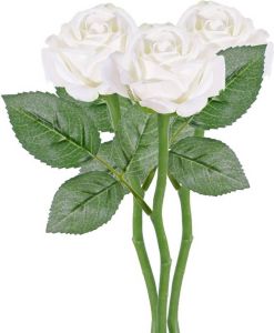 Merkloos 3x Witte Rozen roos Kunstbloemen 27 Cm Kunstbloemen