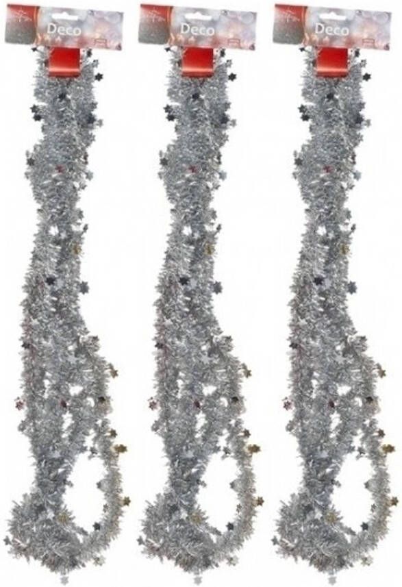 Merkloos 3x Zilveren tinsel kerstslingers met sterren 270 cm Kerstslingers
