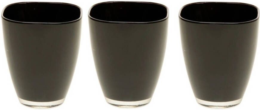 Merkloos 3x Zwarte vierkante bloemenvazen 17 cm Vazen