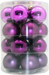 Merkloos Tubes met 40x paarse kerstballen van glas 6 cm glans en mat Kerstbal