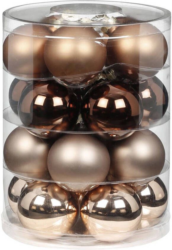 Merkloos 40x stuks glazen kerstballen elegant bruin mix 6 cm glans en mat Kerstbal