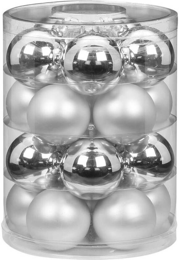 Merkloos 40x stuks glazen kerstballen elegant zilver mix 6 cm glans en mat Kerstbal