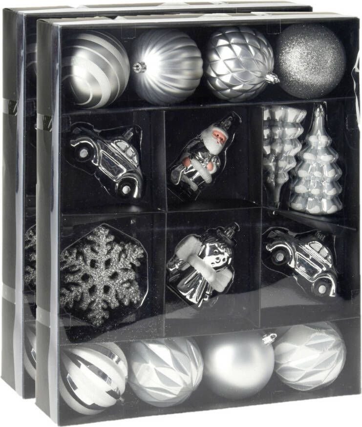 Merkloos 40x stuks kerstballen en kersthangers figuurtjes zilver kunststof Kersthangers
