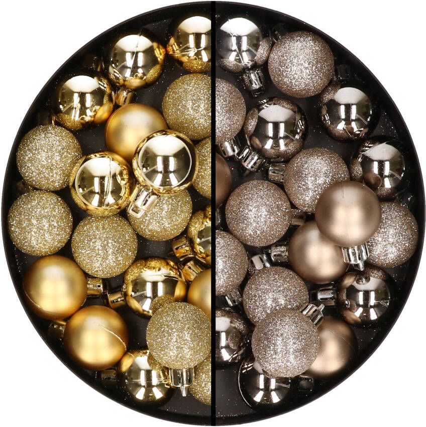 Merkloos 40x stuks kleine kunststof kerstballen champagne en goud 3 cm Kerstbal
