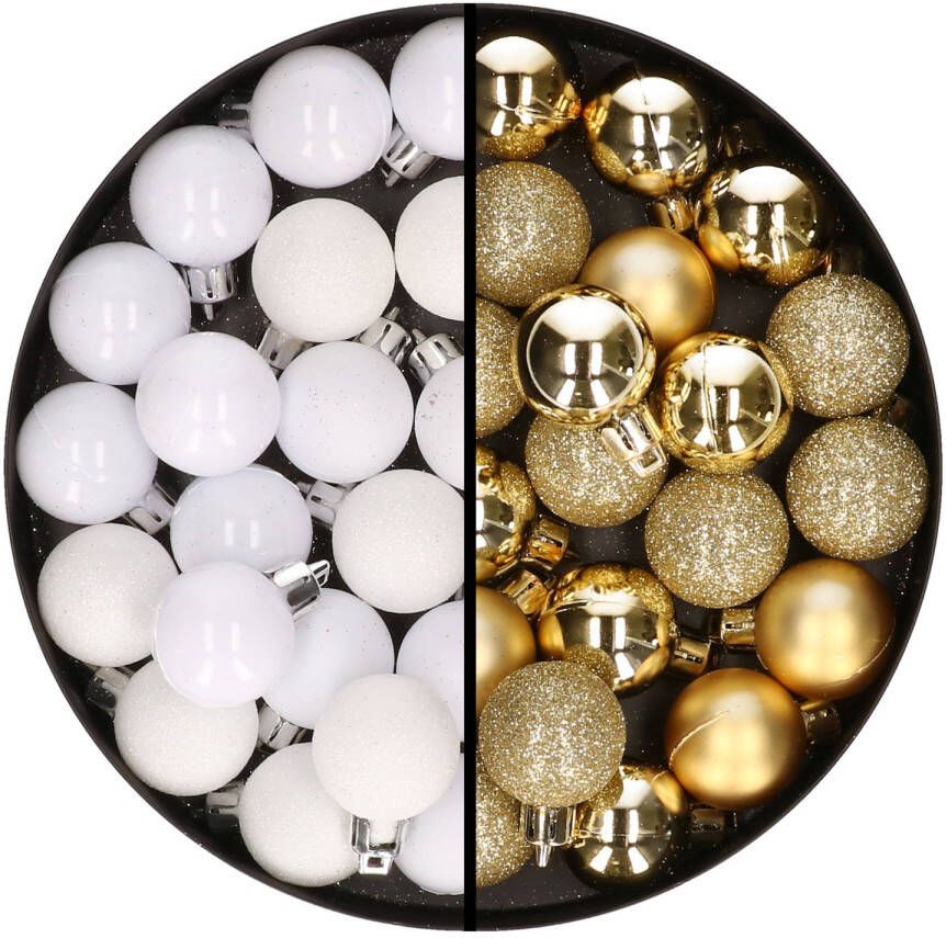 Merkloos 40x stuks kleine kunststof kerstballen goud en wit 3 cm Kerstbal