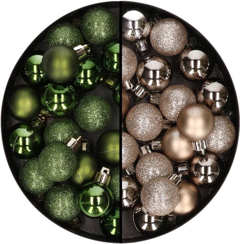Merkloos 40x stuks kleine kunststof kerstballen groen en champagne 3 cm Kerstbal