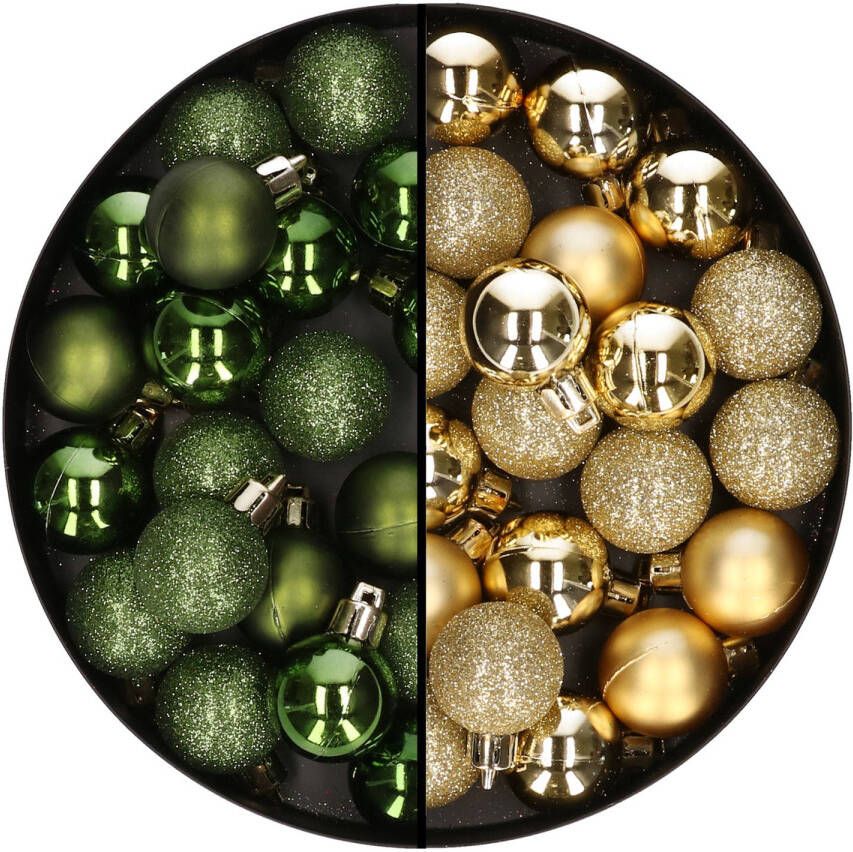 Merkloos 40x stuks kleine kunststof kerstballen groen en goud 3 cm Kerstbal