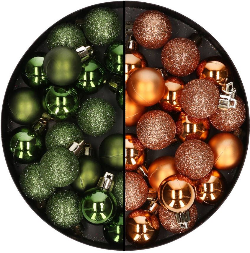 Merkloos 40x stuks kleine kunststof kerstballen groen en koper 3 cm Kerstbal