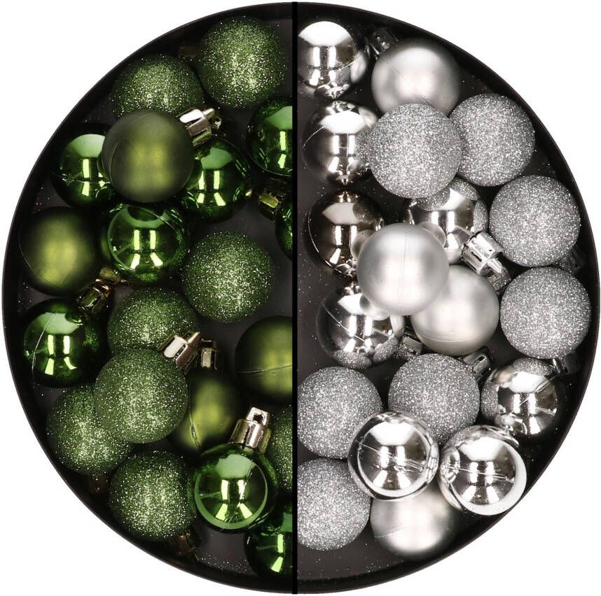 Merkloos 40x stuks kleine kunststof kerstballen groen en zilver 3 cm Kerstbal